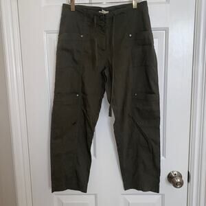 Eileen Fisher Cargo Crop Pant Organic Linen Blend Green Size 8